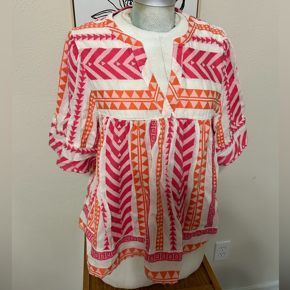 NWOT Geometric Textured V-Neck Top - Picture 3 of 5